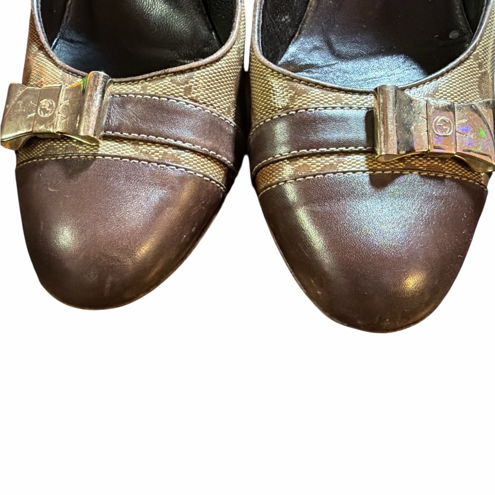 Vintage Gucci GG Monogram Canvas Bow Pumps – Brown/Tan – Size 39C - Picture 3 of 6